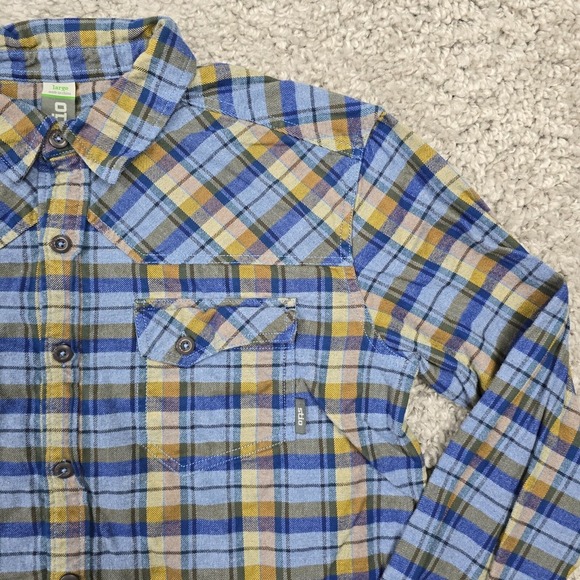 Stio Junction Midweight Flannel Shirt Mens L Blue Yellow Plaid Outdoors Casual‎ - Picture 4 of 11